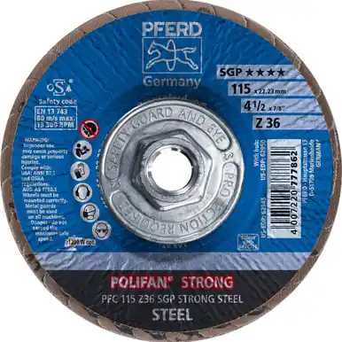 PFERD 62950 4-1/2" x 5/8-11 POLIFAN-STRONG Flap Disc SGP Conical Zirconia 36G (10pk)