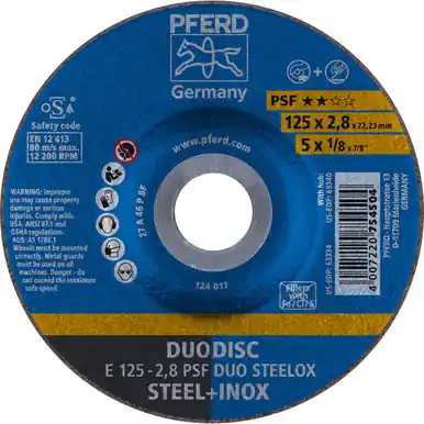 PFERD 63334 5" x 1/8" DUODISC Wheel, 7/8" AH A 46 P PSF-INOX - Type 27 (10pk)