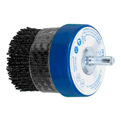 PFERD 84270 2" x 1/4 Shank Mtd M-BRAD Cup Brush Round Filament, .040 Ceramic Ox. 80 Grit