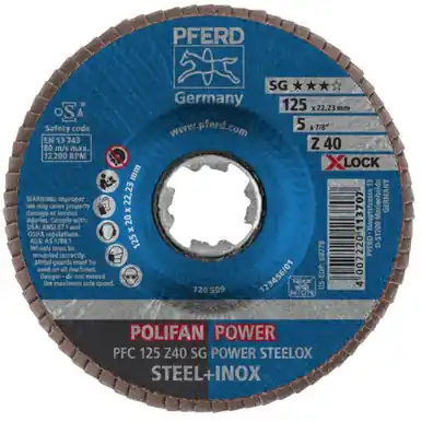 PFERD 60778 5" X-LOCK POLIFAN Flap Disc - Conical Z SG POWER STEELOX Zirconia 40G (10pk)