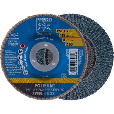 PFERD 62053 4-1/2" x 7/8" POLIFAN Flap Disc - Conical PSF Zirconia 60G (10pk)