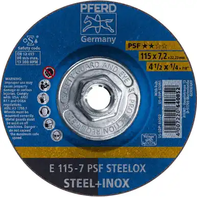 PFERD 61001 4-1/2" x 1/4" Grinding Wheel, 5/8-11 Thd. A 24 L PSF-INOX - Type 27 (10pk)