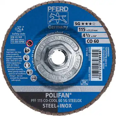 PFERD 62623 4-1/2" x 5/8-11 POLIFAN Flap Disc - Flat SGP Ceramic Oxide COOL 60G (10pk)