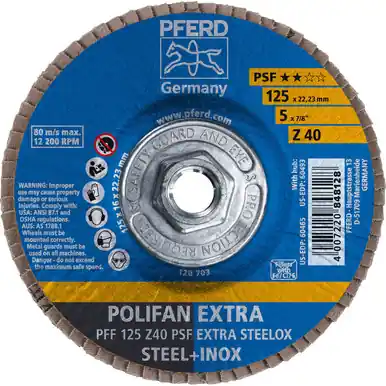 PFERD 60493 5" x 5/8-11 POLIFAN Flap Disc - Flat PSF-EXTRA Zirconia 40G (10pk)