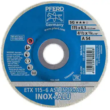 PFERD 61434 4-1/2" x 1/4" Textile Wheel, 7/8" AH A 36 TXF-INOX - Type 27 (10pk)