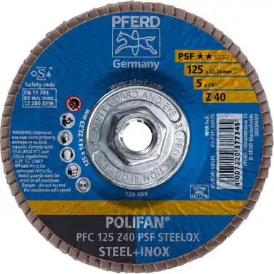 PFERD 63035 5" x 5/8-11 POLIFAN Flap Disc - Conical PSF Zirconia 40G (10pk)