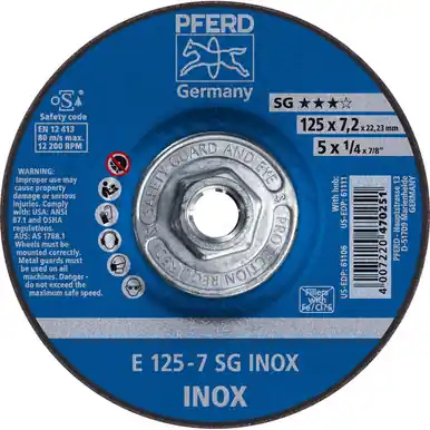 PFERD 61111 5" x 1/4" Grinding Wheel 5/8-11 Thd. A 30 N SG-INOX Type 27 (10pk)