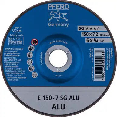 PFERD 61309 6" x 1/4" Grinding Wheel 7/8" AH A 24 N SG for Alum. Type 27 (10pk)