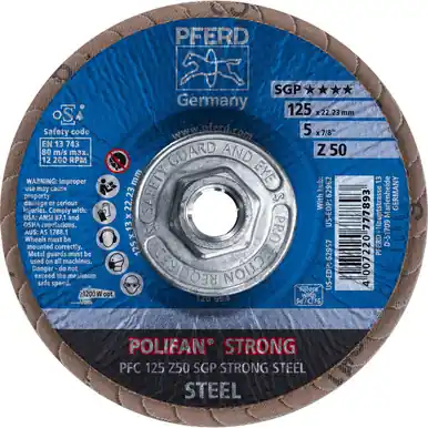 PFERD 62962 5" x 5/8-11 POLIFAN-STRONG Flap Disc SGP Conical Zirconia 50G (10pk)