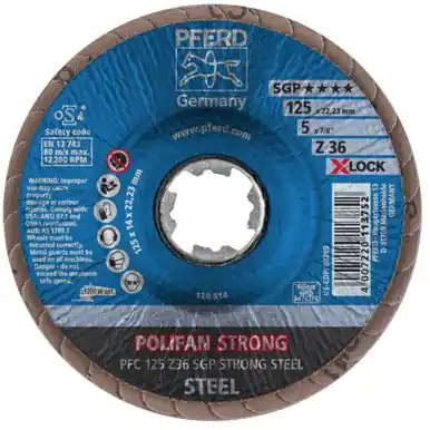 PFERD 60789 5" X-LOCK POLIFAN Flap Disc - Conical Z SGP STRONG STEEL Zirconia 36G (10pk)