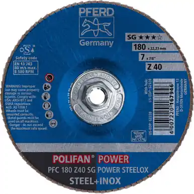 PFERD 62328 7" x 5/8-11 POLIFAN Flap Disc - Conical SG Zirconia 40G (10pk)