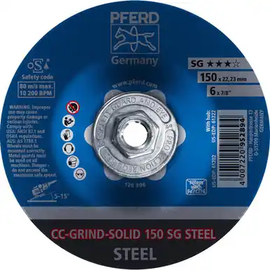 PFERD 61222 6" CC-GRIND-SOLID 5/8-11 Thd. - SG for STEEL (10pk)
