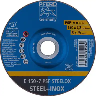 PFERD 61011 6" x 1/4" Grinding Wheel, 7/8" AH A 24 L PSF-INOX - Type 27 (10pk)