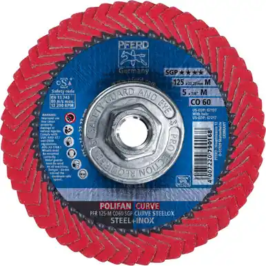 PFERD 67217 5" x 5/8-11 POLIFAN CURVE Flap Disc SGP Ceramic Oxide 60G Medium Radius (10pk)