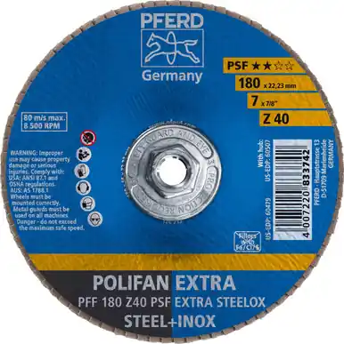 PFERD 60507 7" x 5/8-11 POLIFAN Flap Disc - Flat PSF-EXTRA Zirconia 40G (10pk)