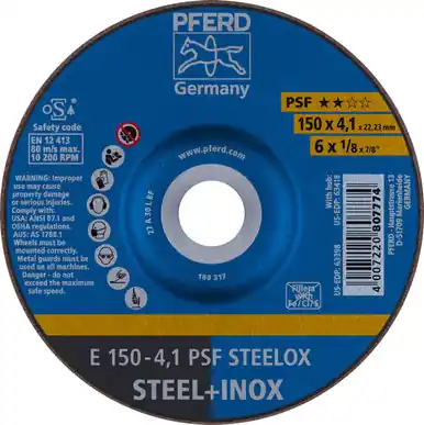 PFERD 63398 6" x 1/8" Pipeline Wheel, 7/8" A.H. 4.1mm, A 30 M PSF-INOX-PIPE, Type 27 (10pk)