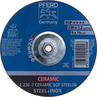 PFERD 60067 9" x 1/4" Grinding Wheel, 5/8-11 Thd. CO 24 Q SG, STEEL, STAINLESS, Type 27 (10pk)