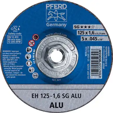 PFERD 63198 5" x .045" Cut-Off Wheel 5/8-11 Thread A 46 N SG ALU Type 27 (10pk)