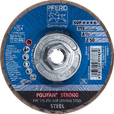 PFERD 62952 4-1/2" x 5/8-11 POLIFAN-STRONG Flap Disc SGP Conical Zirconia 50G (10pk)