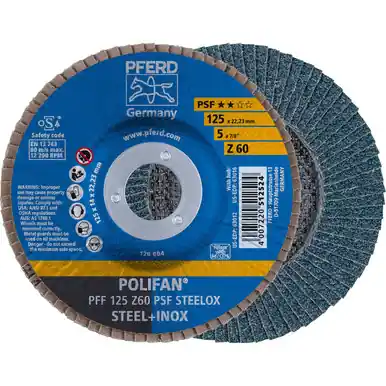 PFERD 63012 5" x 7/8" POLIFAN Flap Disc - Flat PSF Zirconia 60G (10pk)