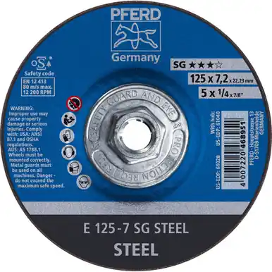 PFERD 61040 5" x 1/4" Grinding Wheel, 5/8-11 Thd. A 24 R SG - Type 27 (10pk)