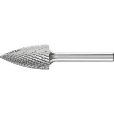 PFERD 24832 Carbide Bur, Tree Shape Pointed, DBL Cut 5/8" x 1" x 1/4" Shank