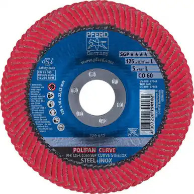PFERD 67344 5" x 7/8" POLIFAN CURVE Flap Disc SGP Ceramic Oxide 60G Large Radius (10pk)