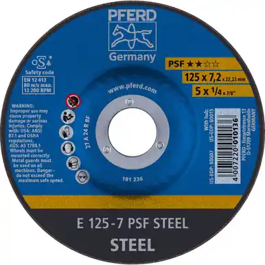PFERD 60007 5" x 1/4" Grinding Wheel 7/8" AH A 24 R PSF- STEEL - Type 27 (10pk)