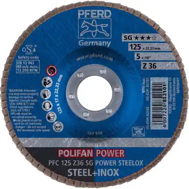 PFERD 62192 5" x 7/8" POLIFAN Flap Disc - Conical SG Zirconia 36G (10pk)