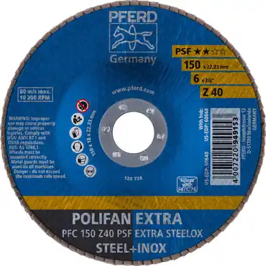 PFERD 60640 6" x 7/8" POLIFAN Flap Disc - Conical PSF-EXTRA Zirconia 40G (10pk)