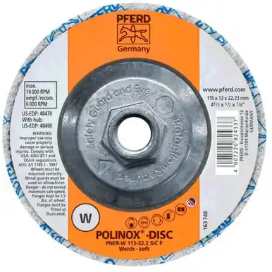 PFERD 48490 4-1/2" POLINOX Unitized Disc Soft Type T27 Conical, 5/8-11 Thread, SiC Fine W, 2SF (5pk)