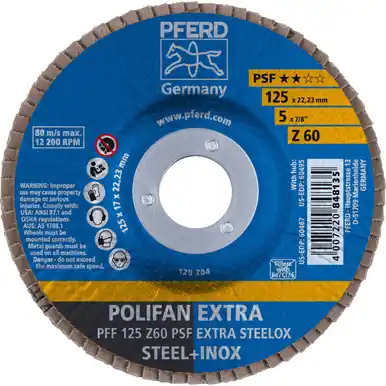 PFERD 60467 5" x 7/8" POLIFAN Flap Disc - Flat PSF-EXTRA Zirconia 60G (10pk)