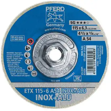 PFERD 61443 4-1/2" x 1/4" Textile Wheel, 5/8-11 Thd. A 36 TXF-INOX - Type 27 (10pk)