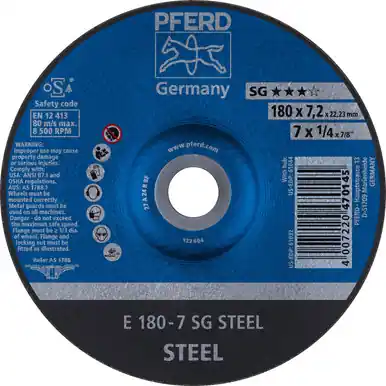 PFERD 61032 7" x 1/4" Grinding Wheel, 7/8" AH A 24 R SG - Type 27 (10pk)