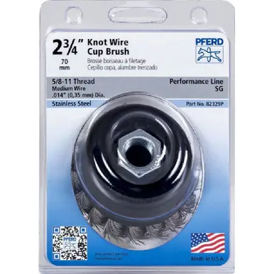 PFERD 82329P P.O.P. 2-3/4" Knot Wire Cup Brush .014 SS Wire 5/8-11 (5pk)