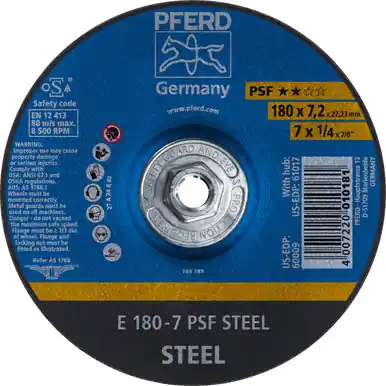 PFERD 60017 7" x 1/4" Grinding Wheel 5/8-11 A 24 R PSF- STEEL Type 27 (10pk)
