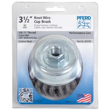PFERD 82232P P.O.P. 3-1/2" Knot Wire Cup Brush .020 CS Wire 5/8-11 (5pk)
