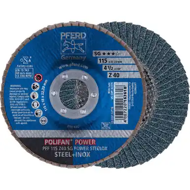 PFERD 62176 4-1/2" x 7/8" POLIFAN Flap Disc - Flat SG Zirconia 40G (10pk)