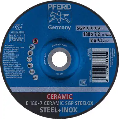 PFERD 60058 7" x 1/4" Grinding Wheel 7/8" AH CO 24 Q SG STEEL STAINLESS T27 (10pk)