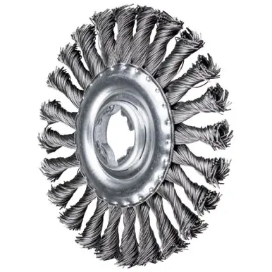 PFERD 80709 4-7/8" OD full cable twist knot wheel brush, .020" carbon steel wire, X-LOCK mounting