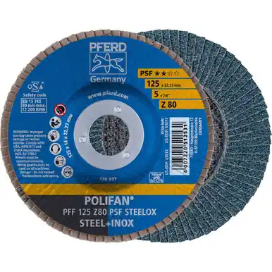 PFERD 63013 5" x 7/8" POLIFAN Flap Disc - Flat PSF Zirconia 80G (10pk)