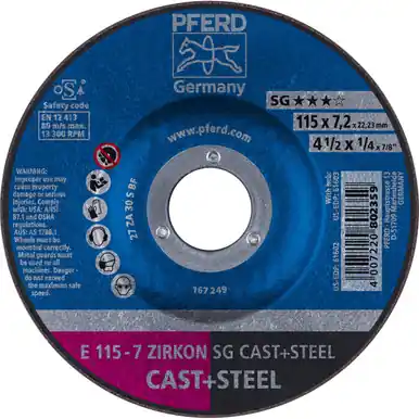 PFERD 61602 4-1/2" x 1/4" Grinding Wheel, 7/8" AH ZA 30 S SG - Type 27 (10pk)