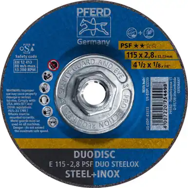 PFERD 63339 - 4-1/2" x 1/8" DUODISC Wheel 5/8-11 A 46 P PSF-INOX Type 27 (10pk)
