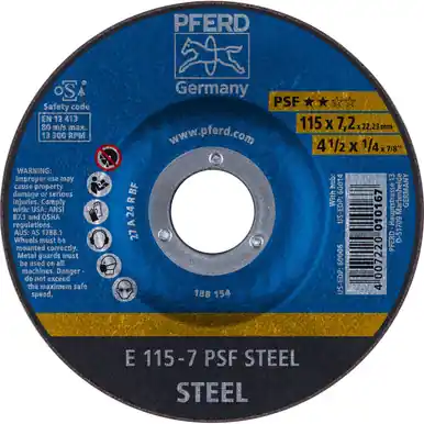 PFERD 60006 4-1/2" x 1/4" Grinding Wheel 7/8" AH A 24 R PSF- STEEL T27 (10pk)