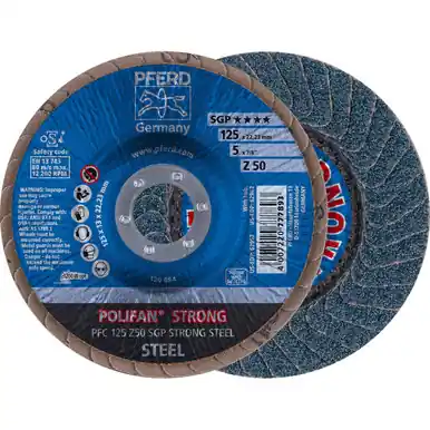 PFERD 62957 5" x 7/8" POLIFAN-STRONG Flap Disc SGP Conical Zirconia 50G (10pk)