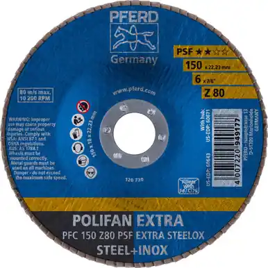 PFERD 60643 6" x 7/8" POLIFAN Flap Disc - Conical PSF-EXTRA Zirconia 80G (10pk)