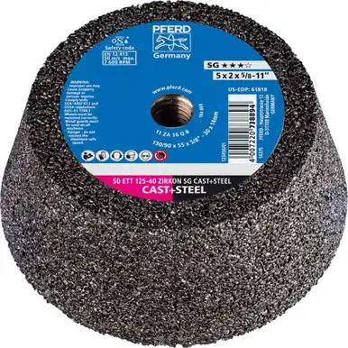 PFERD 61818 5" Flaring Cup Wheel, 5/8-11 Thd. T11 Zirconia - Steel Back (2pk)