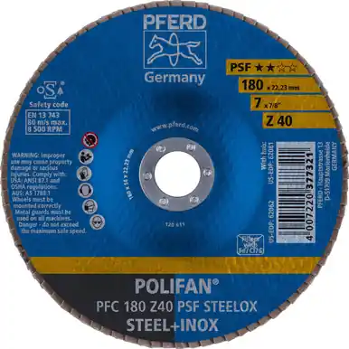 PFERD 62062 7" x 7/8" POLIFAN Flap Disc - Conical PSF Zirconia 40G (10pk)