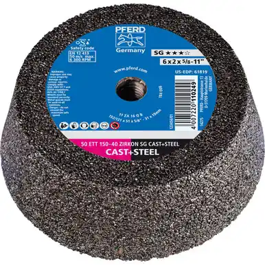PFERD 61819 6" Flaring Cup Wheel, 5/8-11 Thd. T11 Zirconia - Steel Back (2pk)