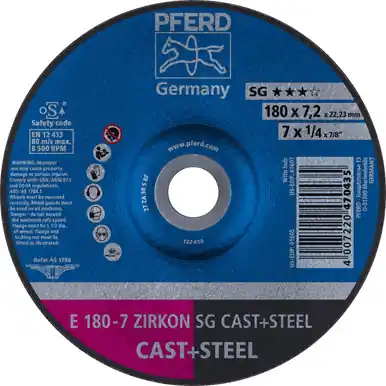 PFERD 61605 7" x 1/4" Grinding Wheel, 7/8" AH ZA 30 S SG - Type 27 (10pk)